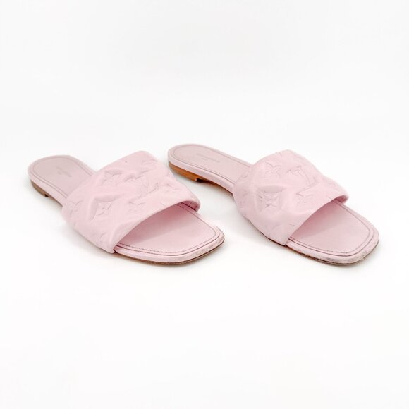 Louis Vuitton Revival LV Monogram Mules EU 41 US 11 Pink Logo Flat Slide Sandal - Picture 1 of 14